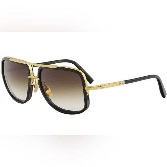 Stylish Black, Gold & Brown Antique Gold Plastic Aviator Sunglasses Brown Lens - Picture 1 of 7